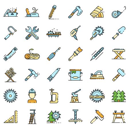 Carpenter icons set line color vectorのイラスト素材