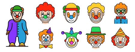 Clown icons set line color vectorのイラスト素材