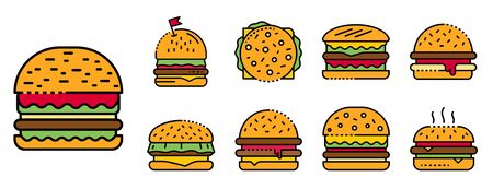 Burger icons set line color vectorのイラスト素材