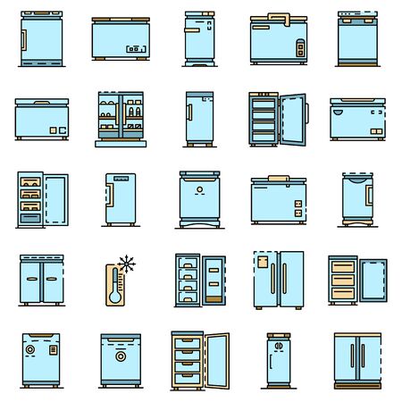Freezer icon set. Outline set of freezer vector icons thin line color flat isolated on whiteのイラスト素材