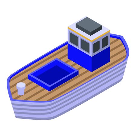 Fish farm ship icon. Isometric of fish farm ship vector icon for web design isolated on white backgroundのイラスト素材