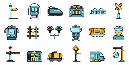 Railway station icons set vector flatのイラスト素材
