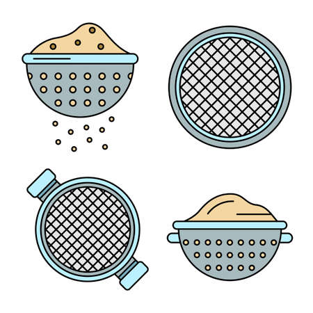 Sieve icons set. Outline set of sieve vector icons thin line color flat on whiteのイラスト素材