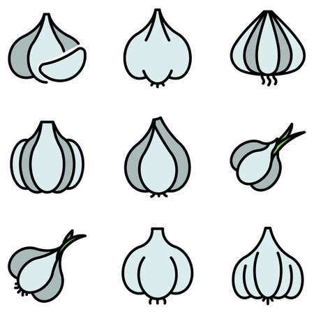Garlic icons set vector flatのイラスト素材