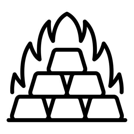 Metallurgy gold bar in fire icon, outline styleのイラスト素材