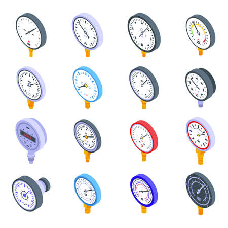 Manometer icons set, isometric styleのイラスト素材