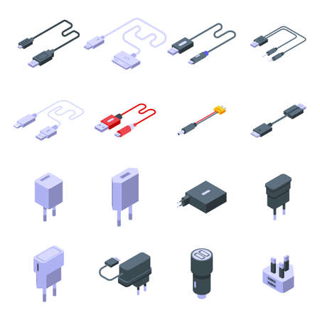 Charger icons set, isometric styleのイラスト素材