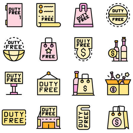 Duty free shop icons set vector flatのイラスト素材