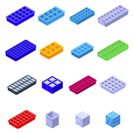 Ice cube trays icons set, isometric styleのイラスト素材