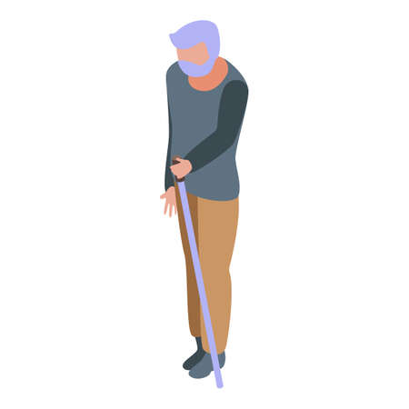 Senior man walking stick icon, isometric styleのイラスト素材
