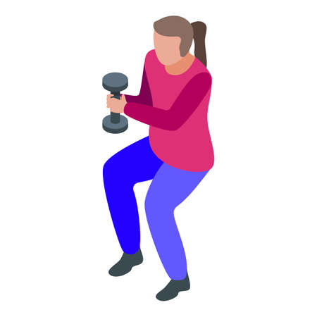 Home training woman dumbbell icon, isometric styleのイラスト素材