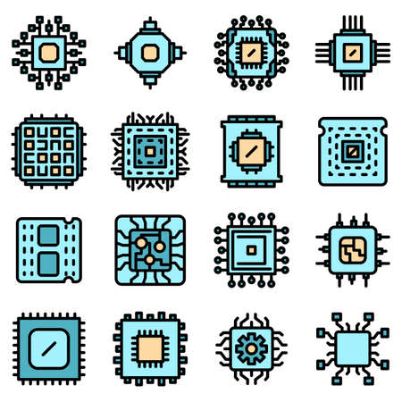 Processor icons set vector flatのイラスト素材