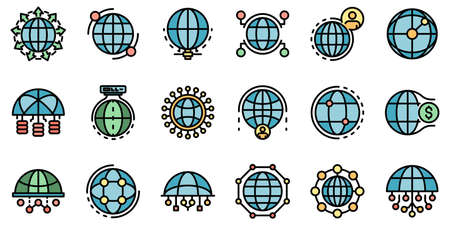 Global network icons set vector flatのイラスト素材