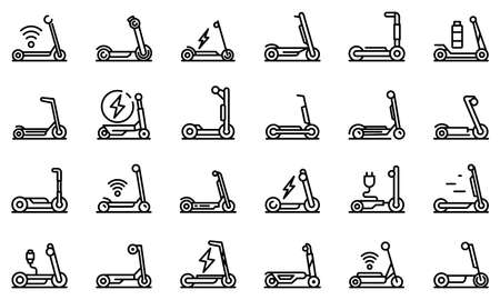 Electric scooter icons set, outline styleのイラスト素材