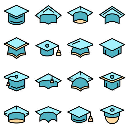 Graduation hat icons set vector flatのイラスト素材