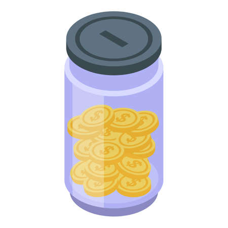 Bank coin jar icon. Isometric of bank coin jar vector icon for web design isolated on white backgroundのイラスト素材