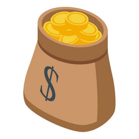 Gold coins bag icon, isometric styleのイラスト素材