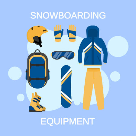 Snowboarding equipment concept background. Flat illustration of snowboarding equipment concept background for web designの写真素材