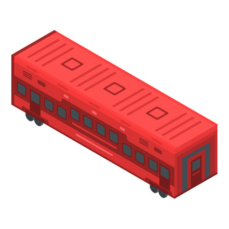 Red train wagon icon. Isometric of red train wagon icon for web design isolated on white backgroundの写真素材