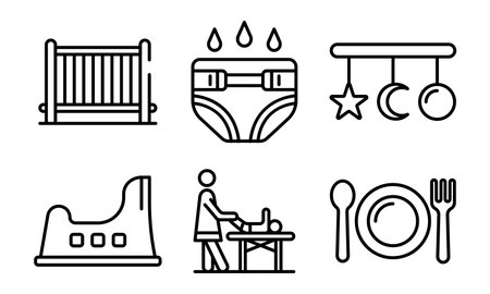 Babysitter icons set. Outline set of babysitter icons for web design isolated on white backgroundの写真素材