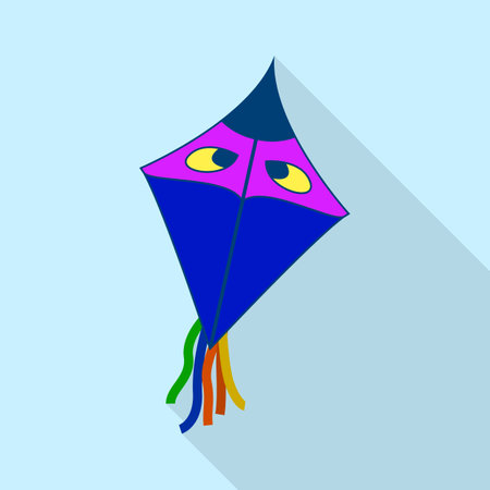 Blue kite with eyes icon. Flat illustration of blue kite with eyes icon for web designの写真素材