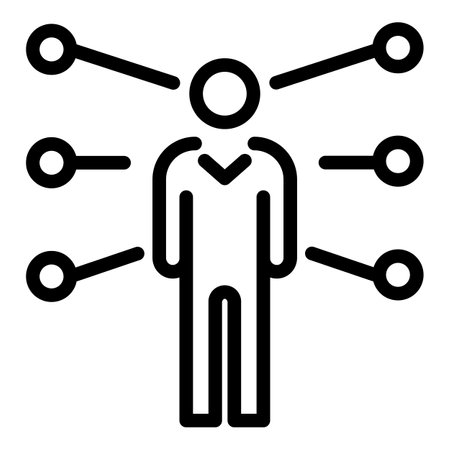 Figure of a man with footnotes icon. Outline figure of a man with footnotes icon for web design isolated on white backgroundの写真素材