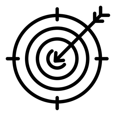 Arrow on target icon. Outline arrow on target icon for web design isolated on white backgroundの写真素材