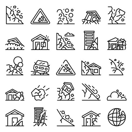 Landslide icons set, outline styleの写真素材