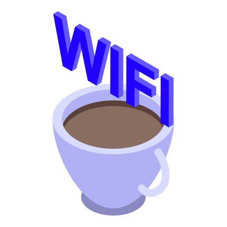 Free wifi zone coffee cup icon. Isometric of free wifi zone coffee cup vector icon for web design isolated on white backgroundのイラスト素材