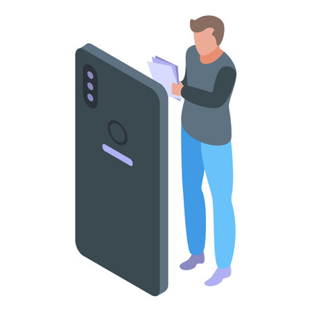 Smartphone learning class icon, isometric styleのイラスト素材