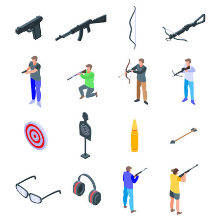 Shooting sport icons set, isometric styleの写真素材