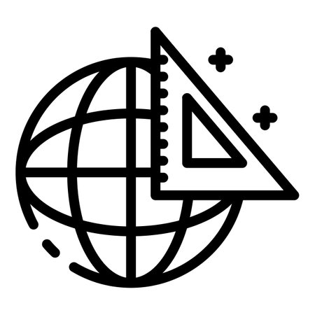 Globe and triangular ruler icon, outline styleの写真素材