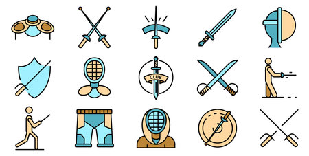 Fencing icons set flatの写真素材