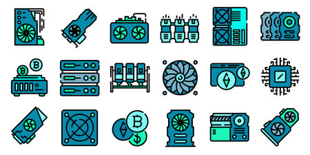 Mining farm icons flat