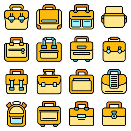 Laptop bag icons set flatの写真素材