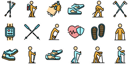 Nordic walking icons set flatの写真素材