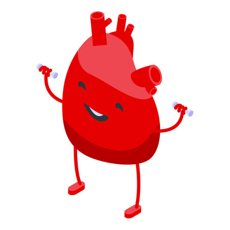 Smiling heart with dumbbell icon, isometric styleのイラスト素材