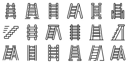 Step ladder icons set. Outline set of step ladder vector icons for web design isolated on white backgroundのイラスト素材