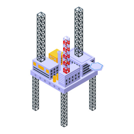 Sea drilling rig platform icon, isometric styleのイラスト素材