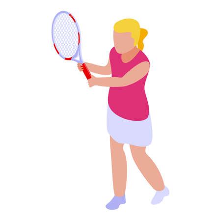 Girl playing tennis icon, isometric styleのイラスト素材
