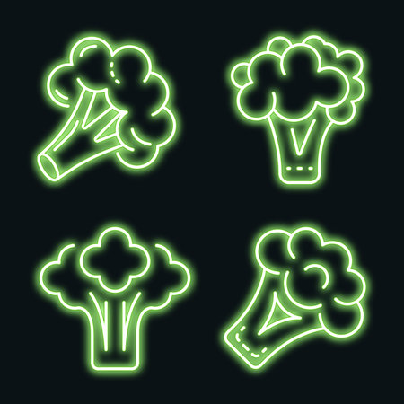 Broccoli cabbage icon set vector neonのイラスト素材