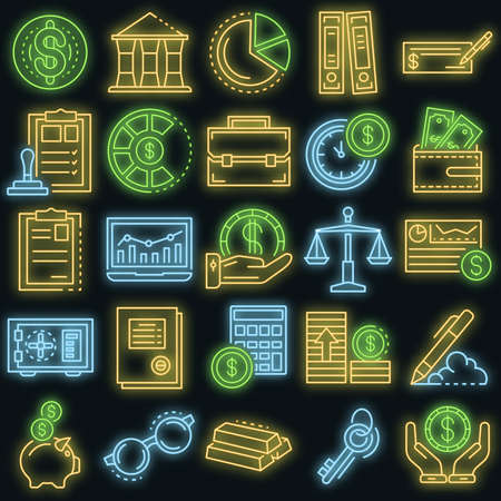 Accounting day icon set vector neonのイラスト素材