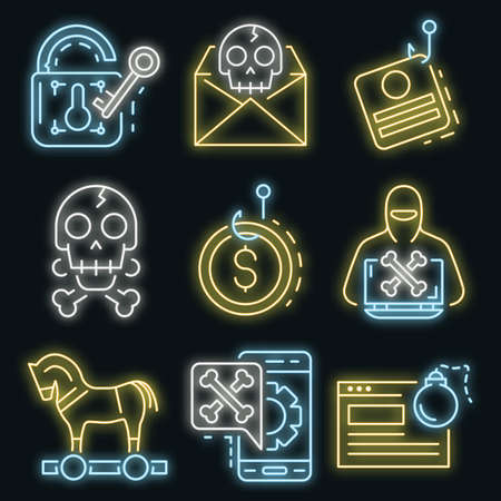 Phishing icon set vector neonのイラスト素材
