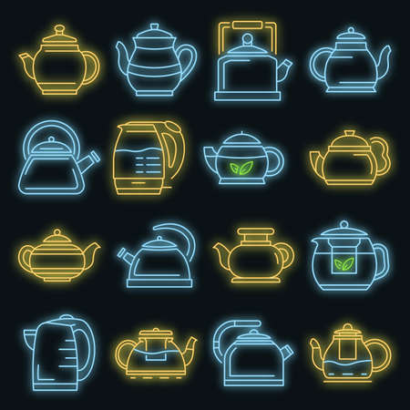 Teapot icon set vector neonのイラスト素材