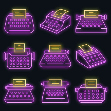 Typewriter icon set vector neonのイラスト素材