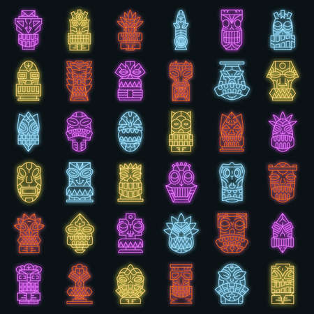 Tiki idols icon set vector neonのイラスト素材