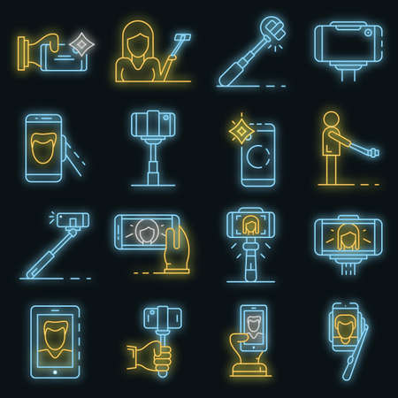 Selfie icon set vector neonのイラスト素材