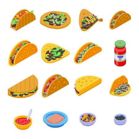 Tacos icons set. Isometric set of tacos vector icons for web design isolated on white backgroundのイラスト素材