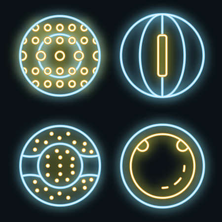 Zorb icons set. Outline set of zorb vector icons neon color on blackのイラスト素材