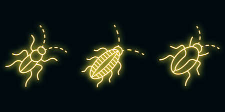 Cockroach icons set. Outline set of cockroach vector icons neon color on blackのイラスト素材